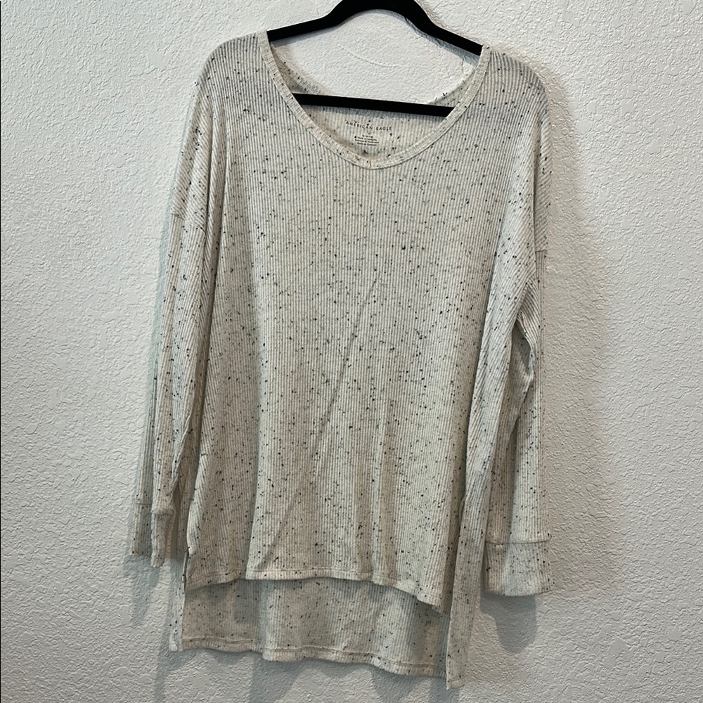 American Eagle Outfitters Speckled White Ribbed Top